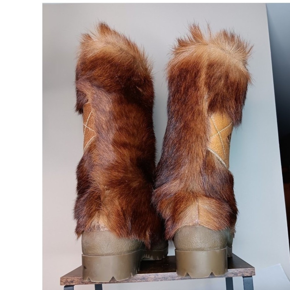 La Mondiale Grand Pioneer Boots Women 12.5 13 Brown Fur Italian Made Statement - Picture 3 of 10